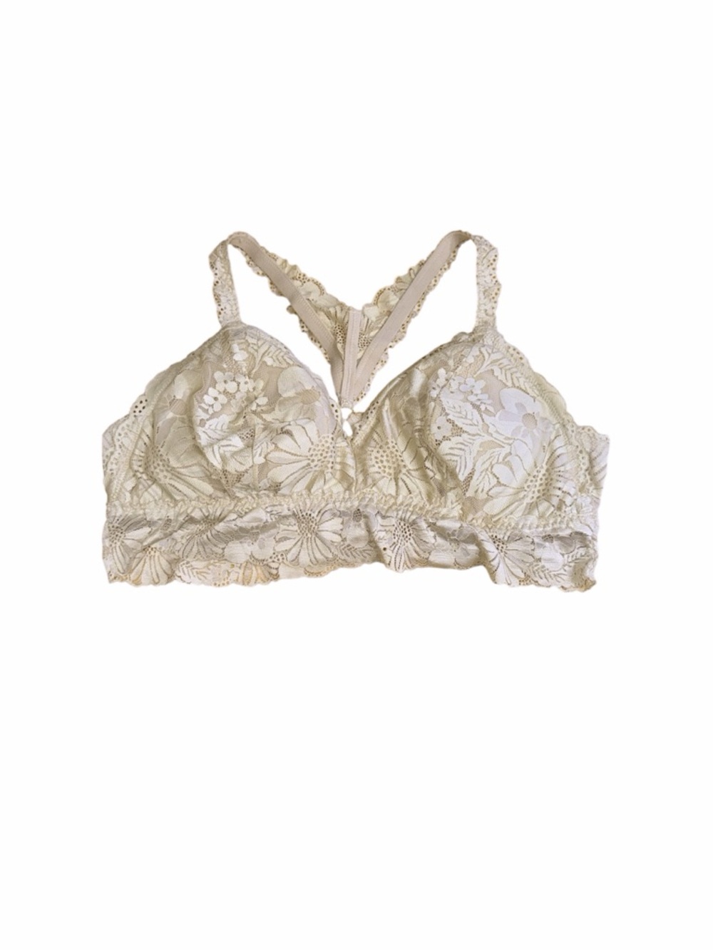 Aerie Cream Floral Lace Bralette Size XL